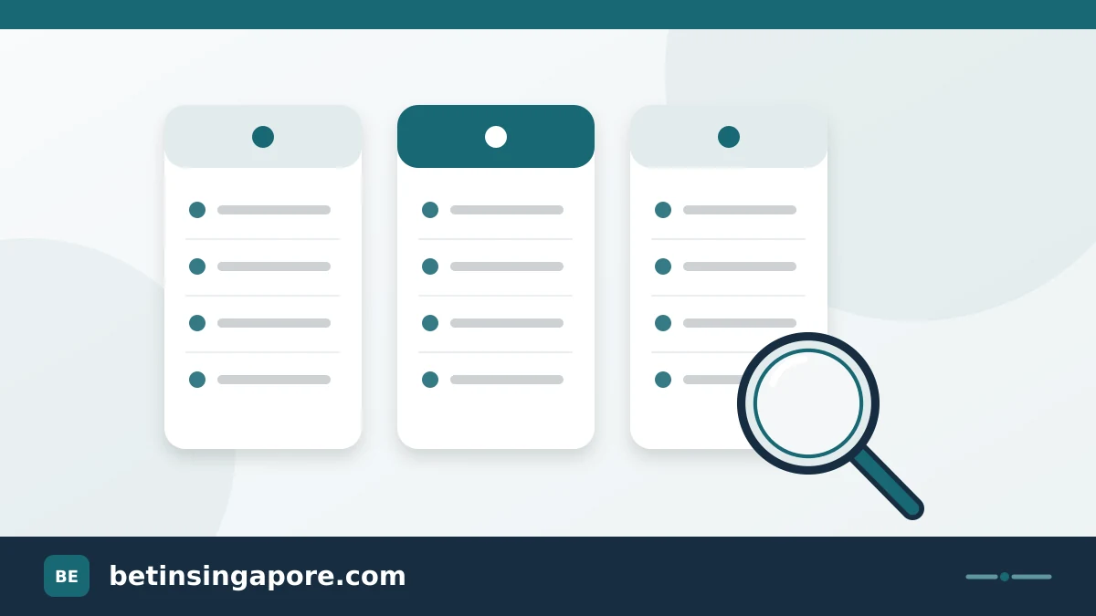Three comparison columns and a magnifying glass